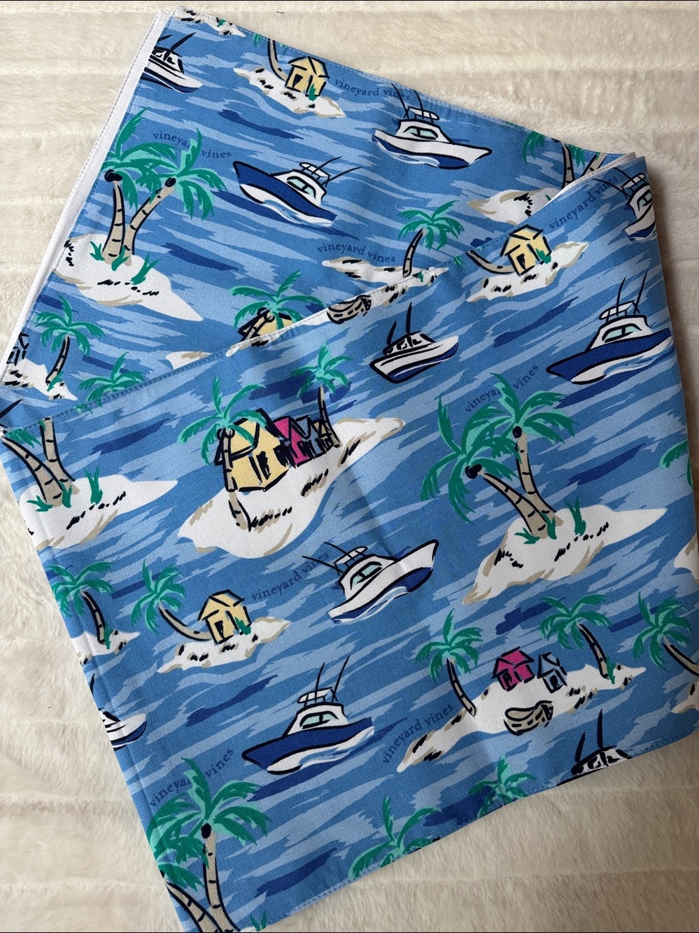 Vineyard Vines x Target Blue Nautical Island Print Runner with Green Palms NWOT